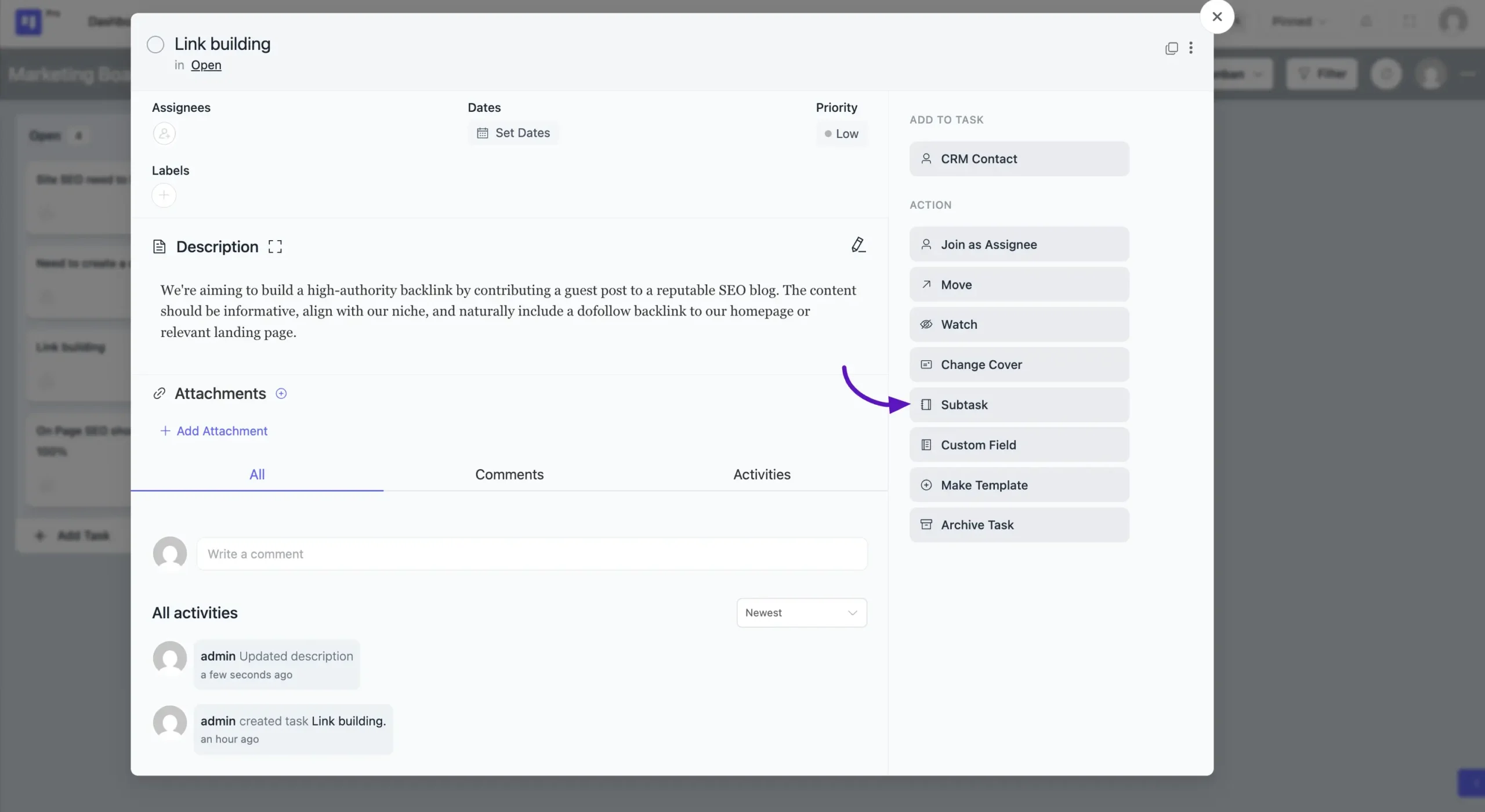 fluentboards subtask
