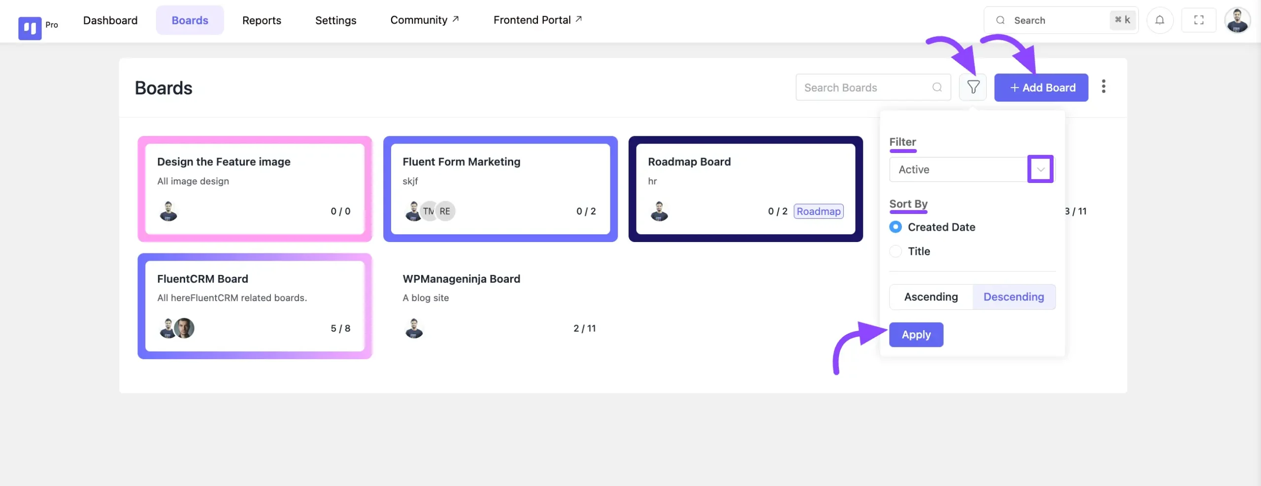 filter and add board