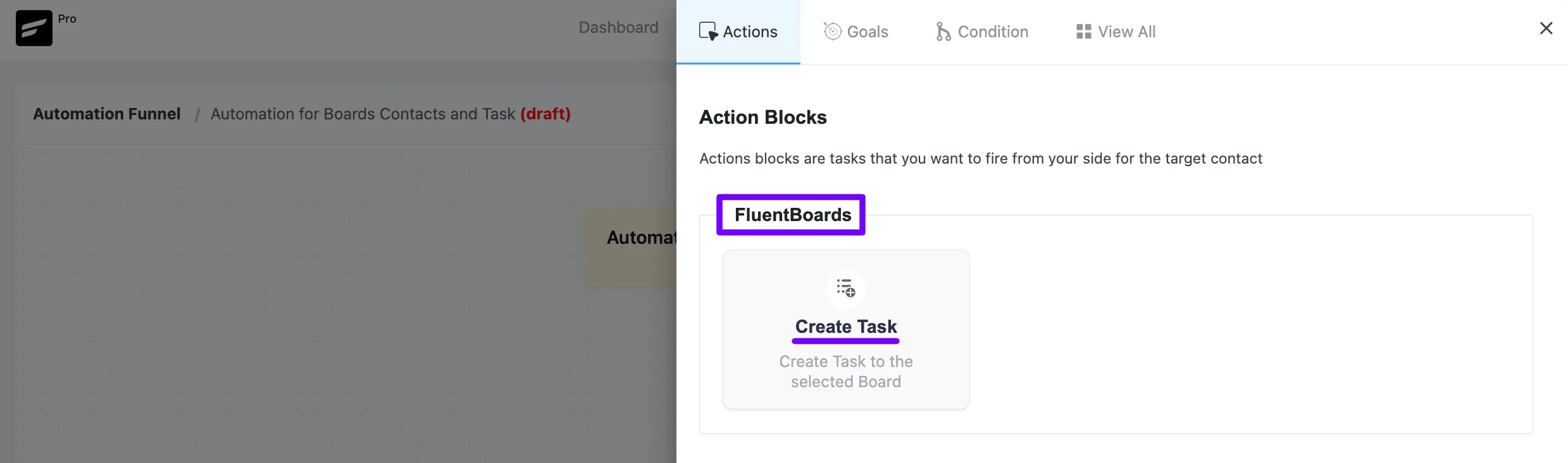 FluentBoards Task Create Action 