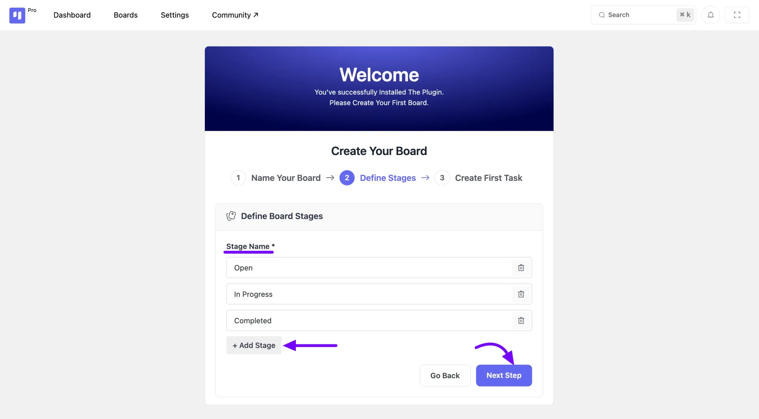 onboarding board stage