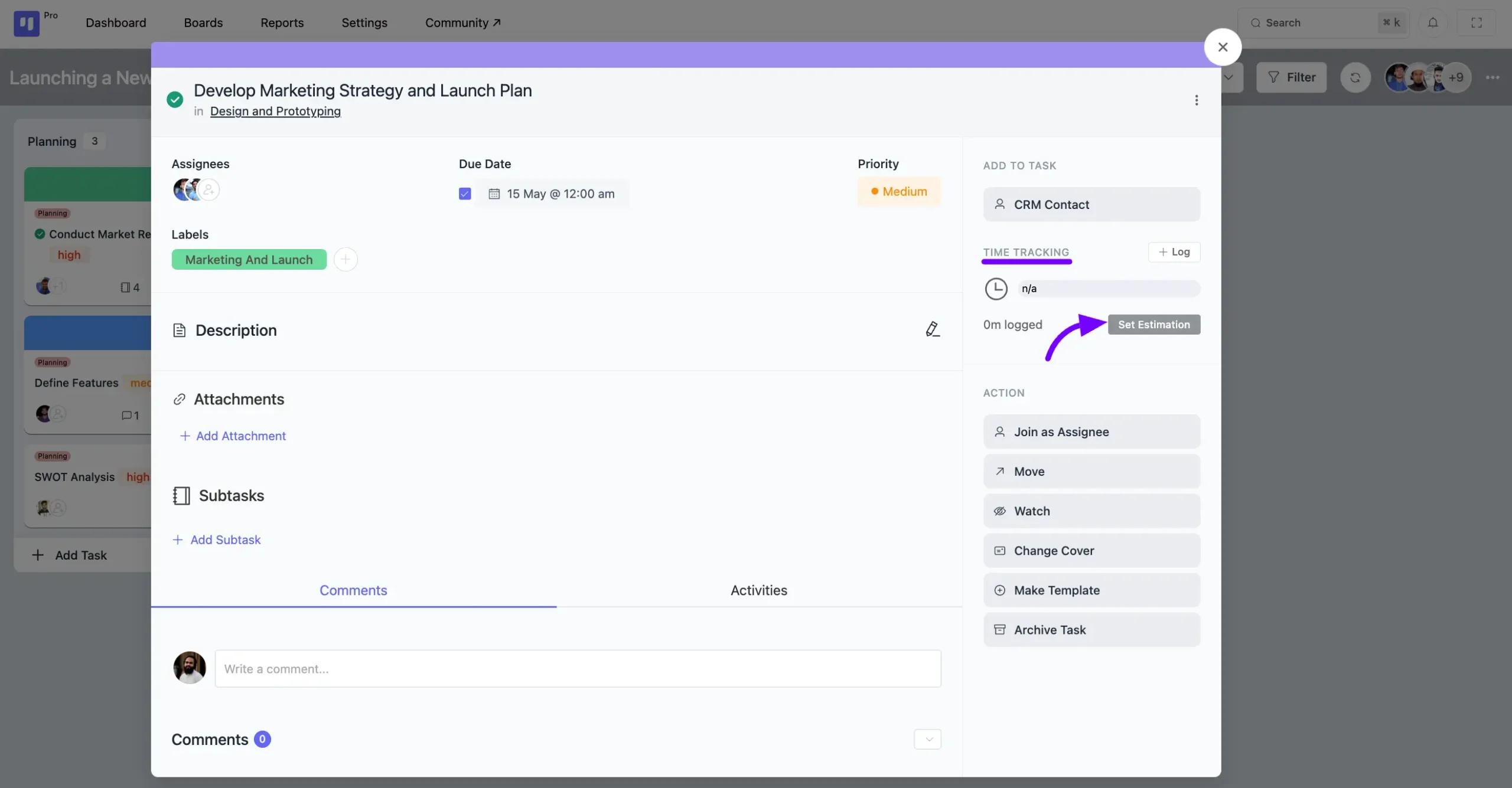 set estimate on task 