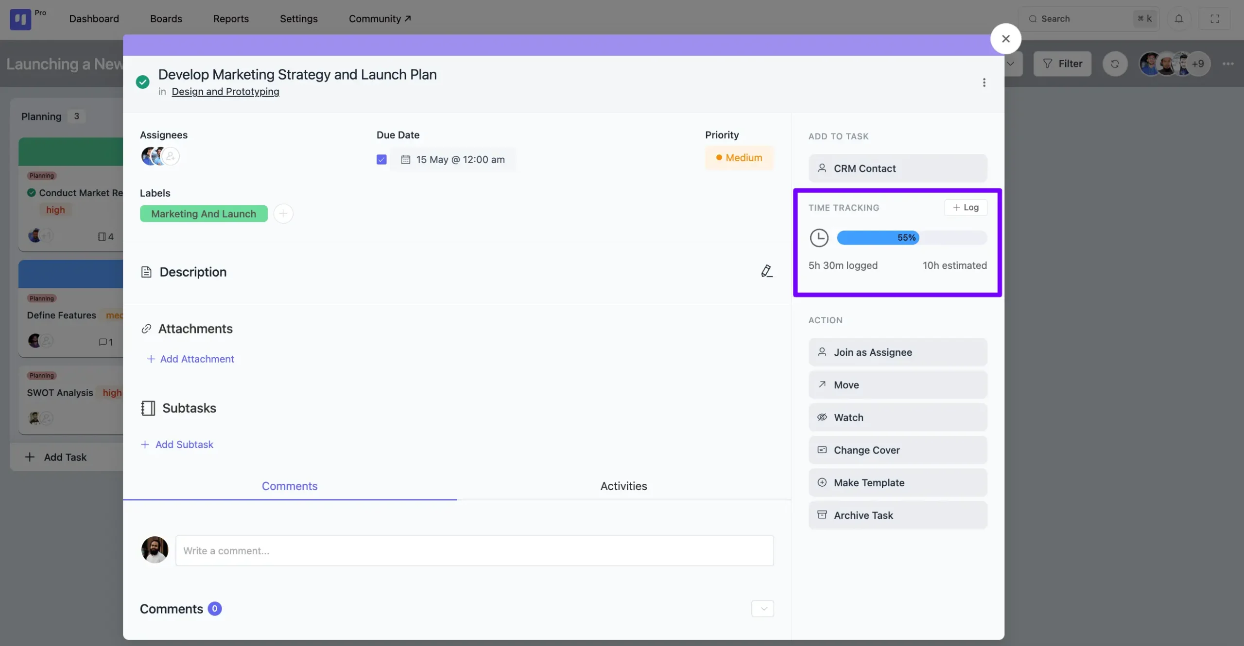 time tracing show in task