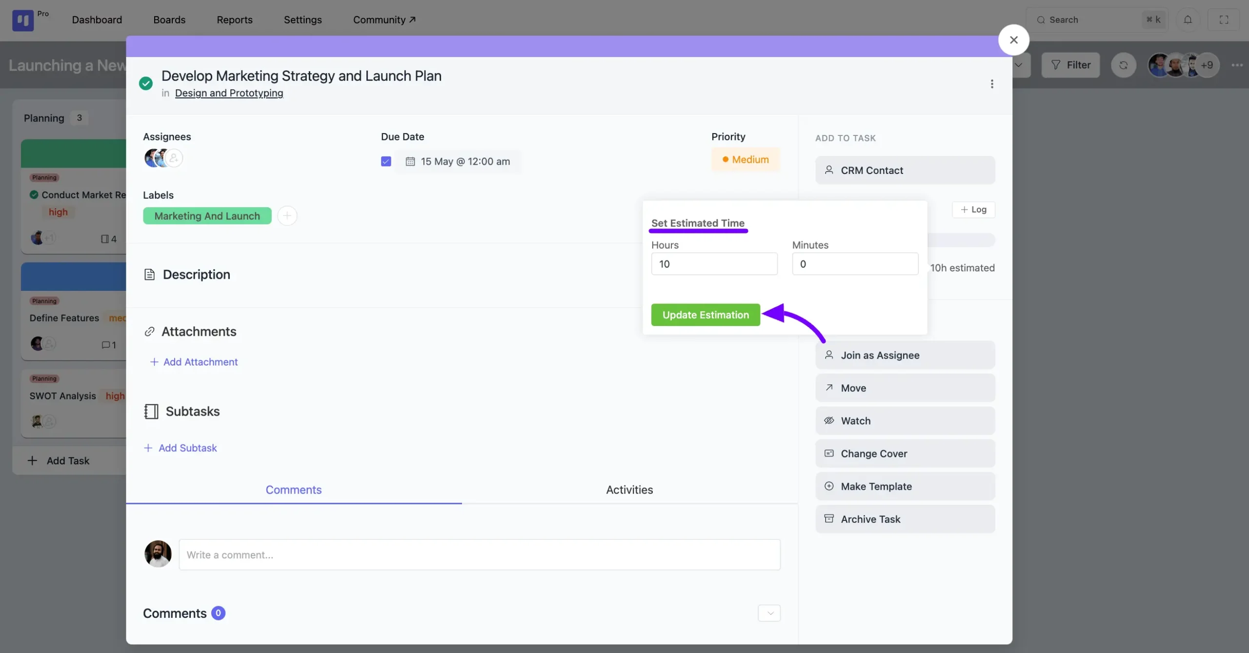 update estimate time in task