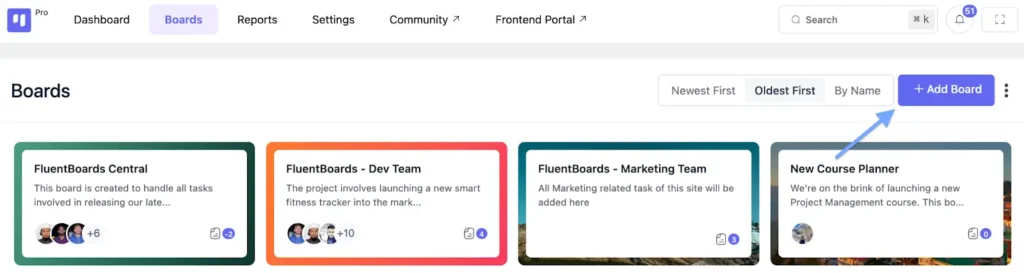 create a new board in fluentboards 