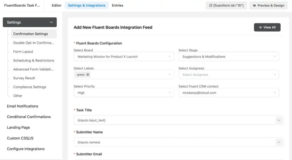 configure task submission form in fluent forms 