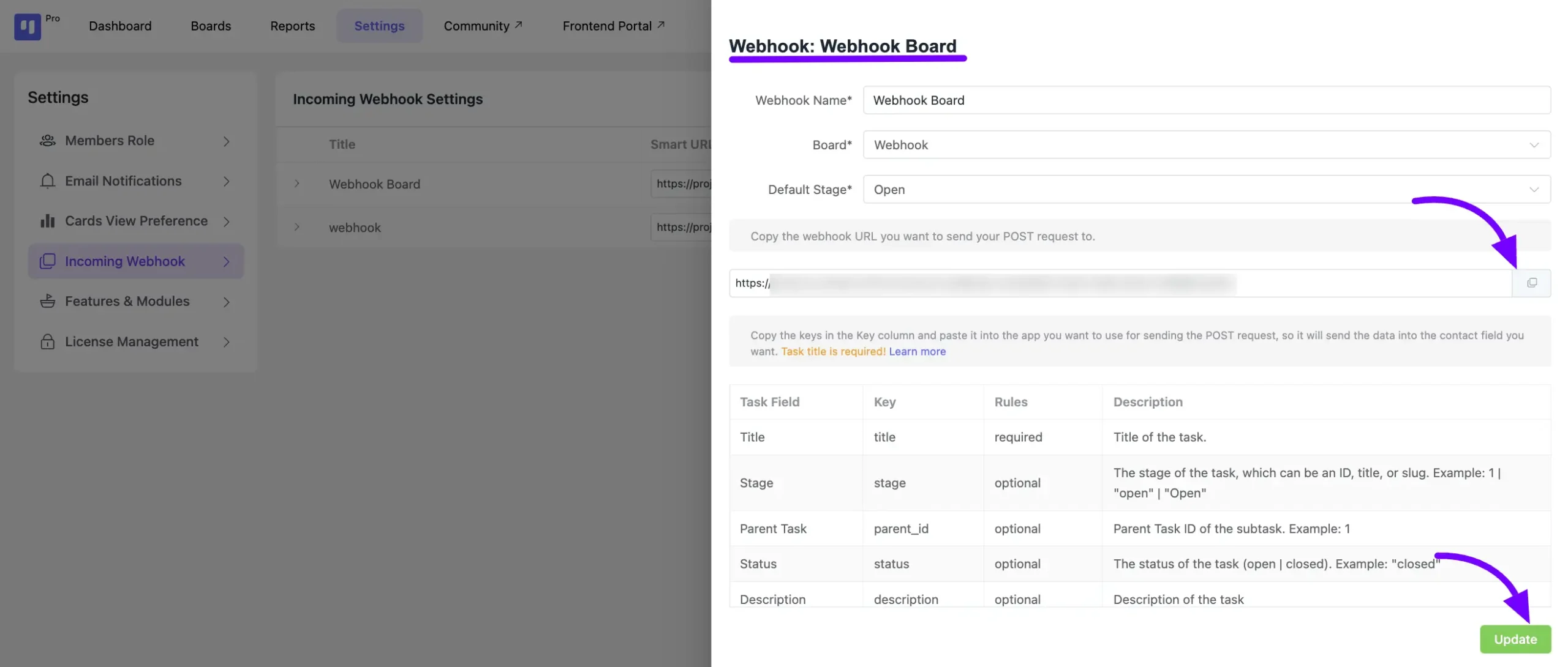 webhook configuration