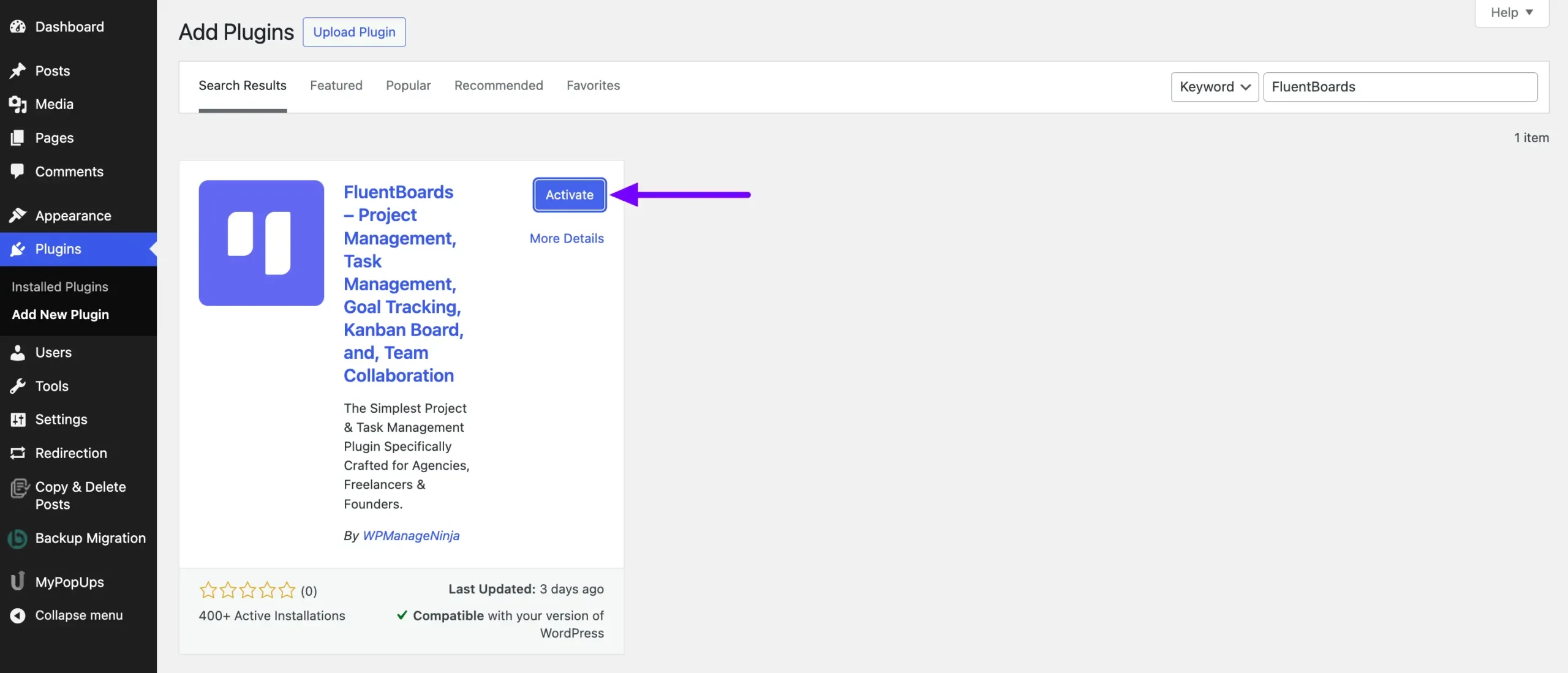 adding fluentboards from wordpress 1