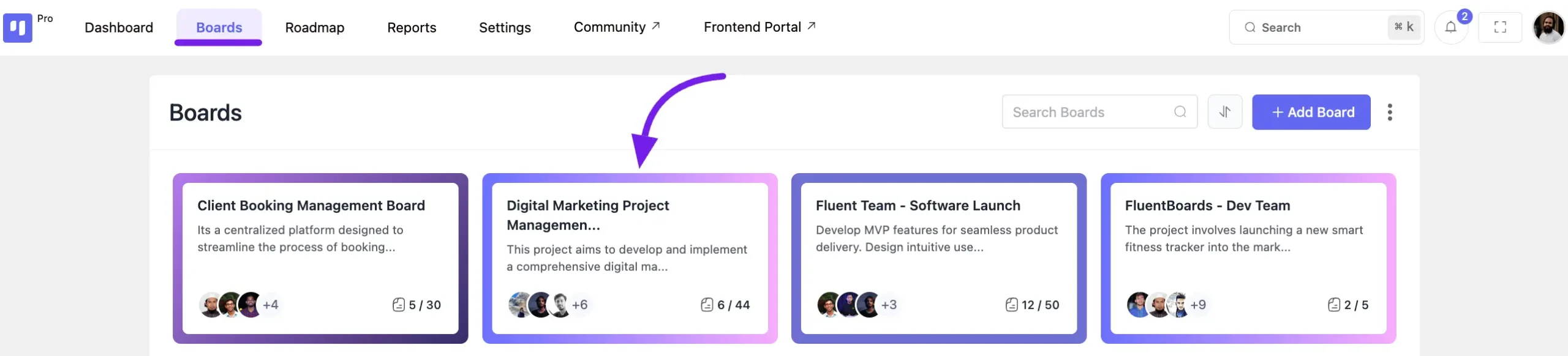 select boards for change view