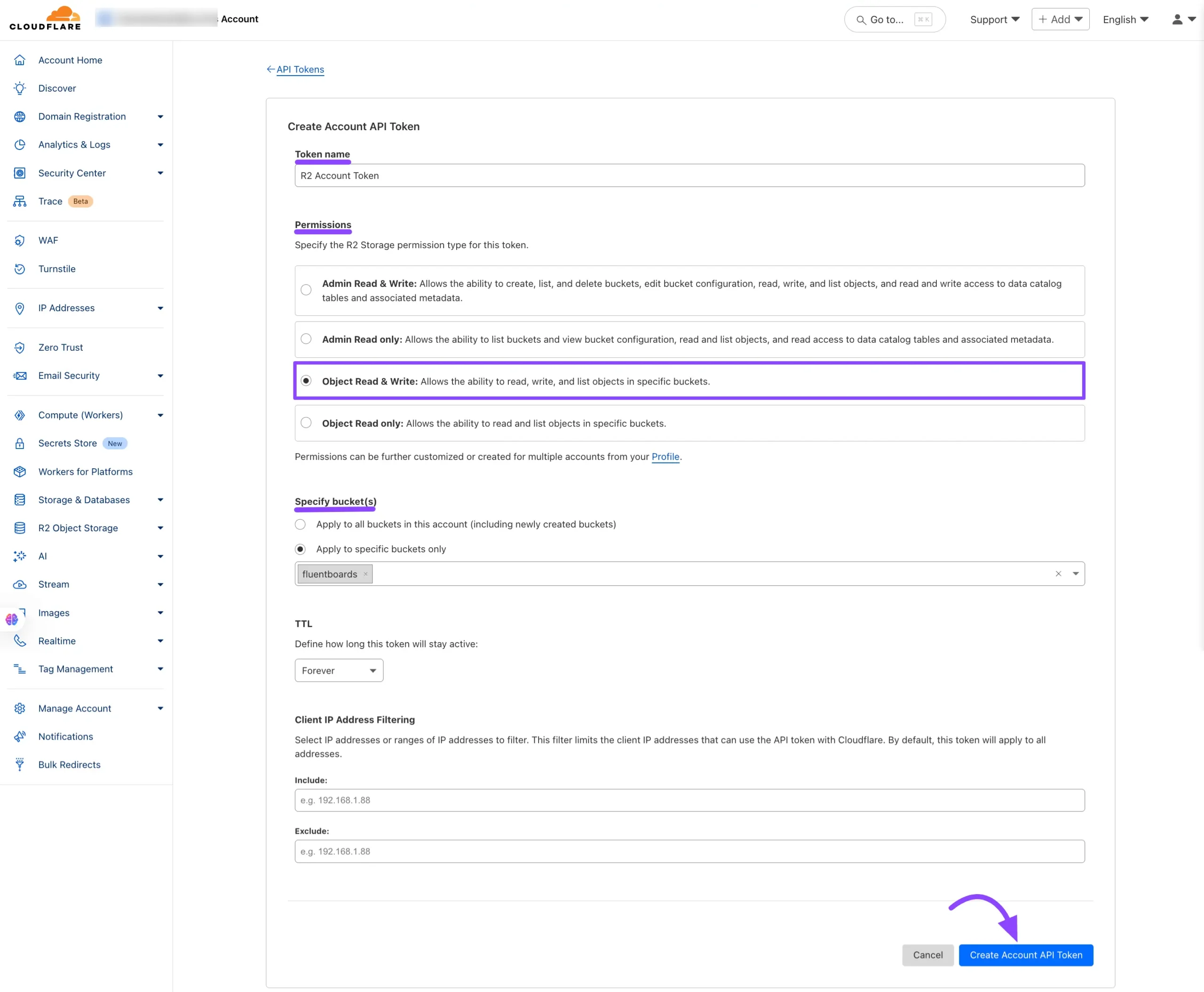 create account api token 10