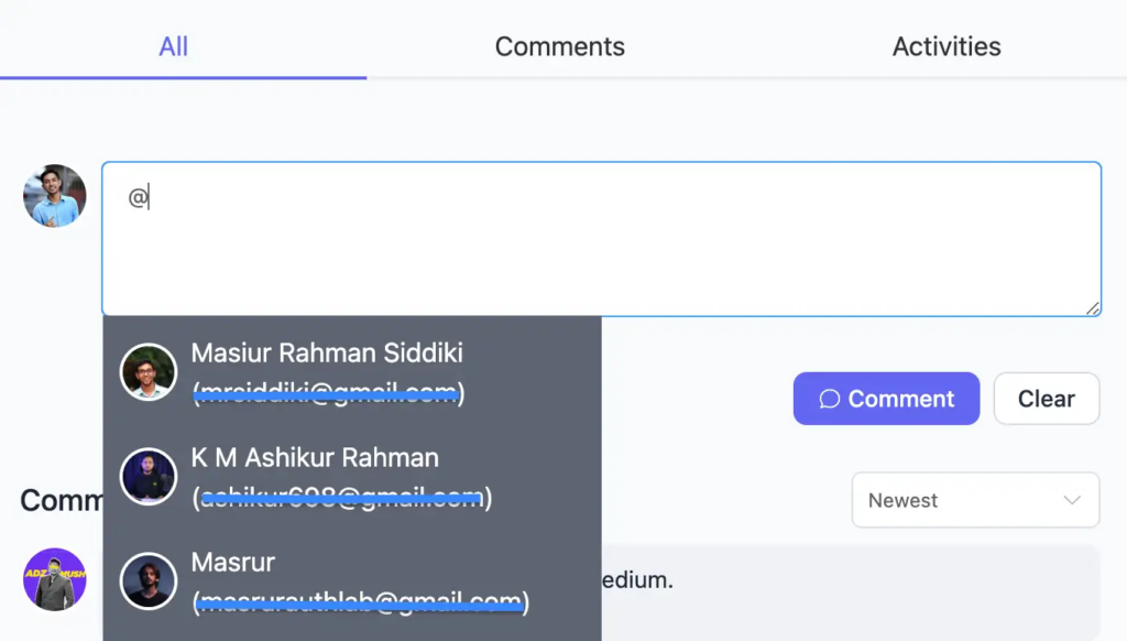 Real time communication feature "comment"