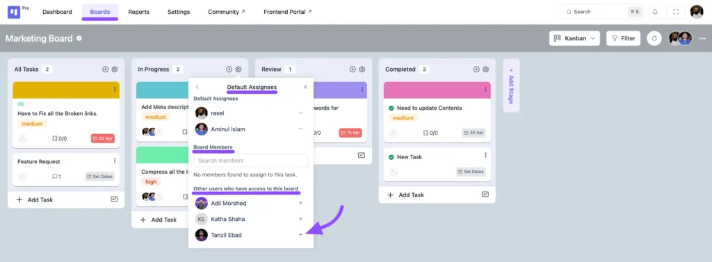 Setting a stage default assignee