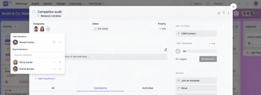 Assigning tasks to team members 