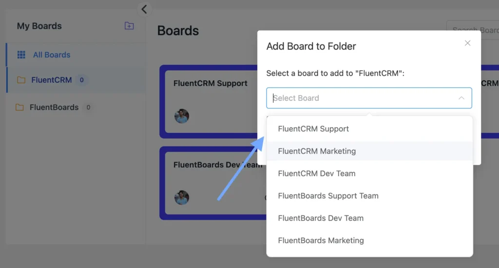 select the boards you want to add under the folder