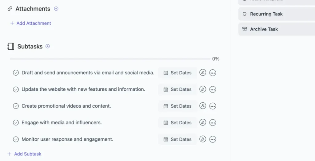 Manage subtasks