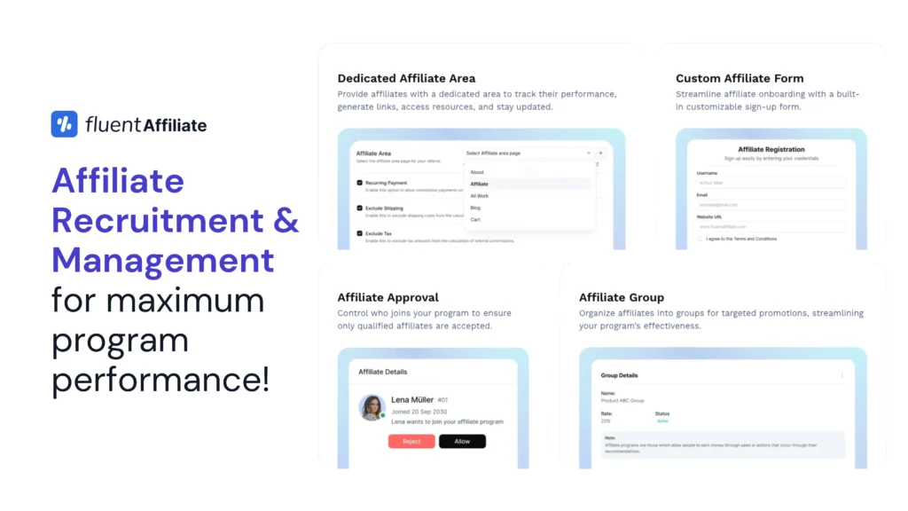 FluentAffiliate Feature: Easily recruit and manage your affiliates