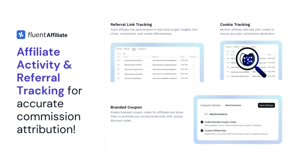 FluentAffiliate Feature - Track referrals and conversions in real-time