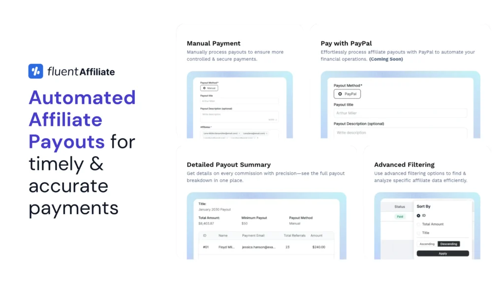 FluentAffiliate Feature - Pay affiliates exactly what they deserve