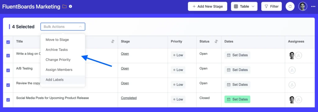Bulk Actions in Table View