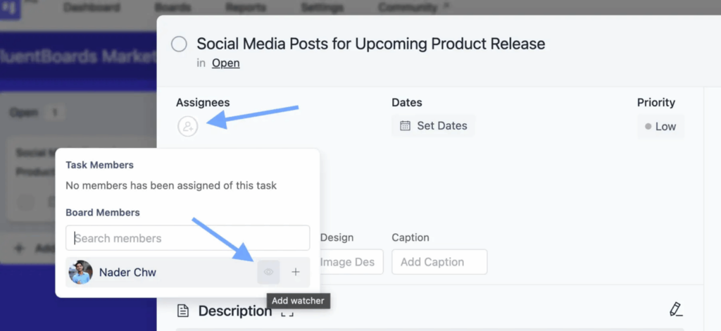 A stakeholder added as a watcher, staying informed without edit access (Image: FluentBoards)