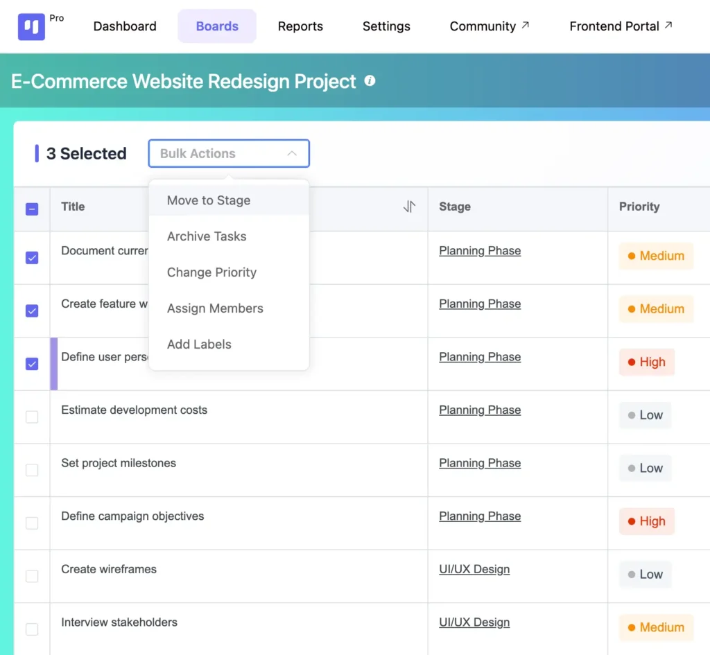 FluentBoards Bulk Actions