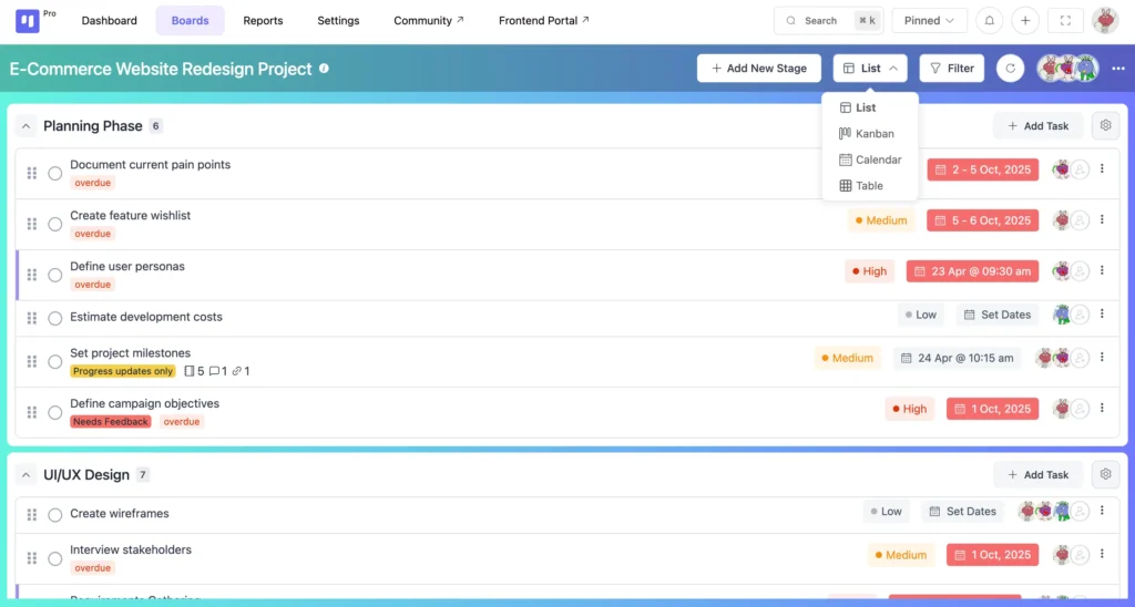 Switch to list view on your campaign board