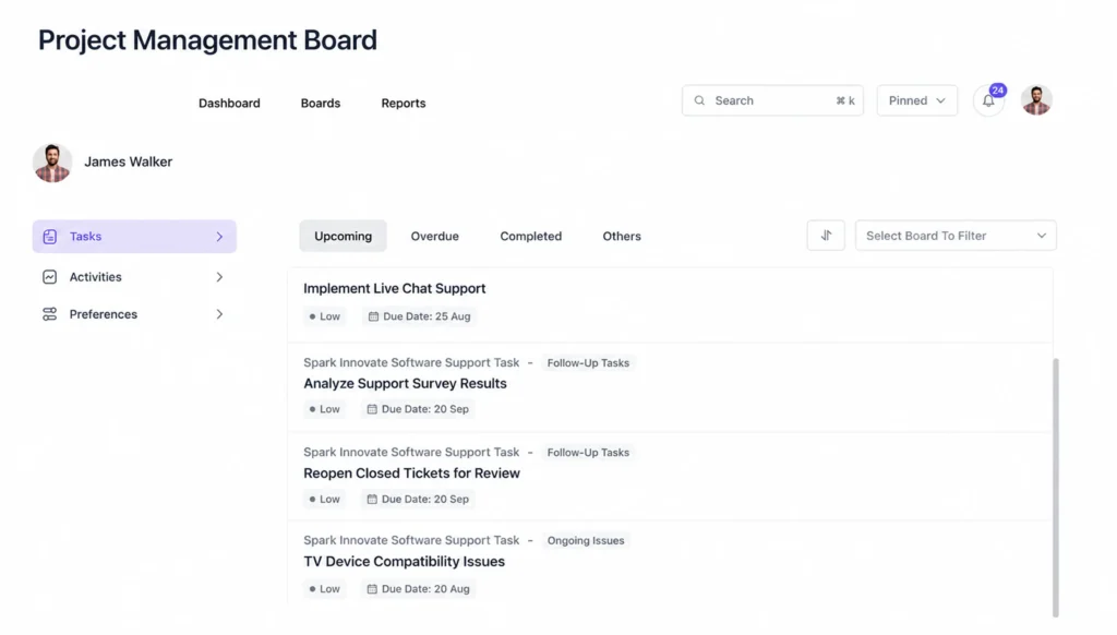 The Frontend Portal: clients log in to see only their project (Image: FluentBoards)