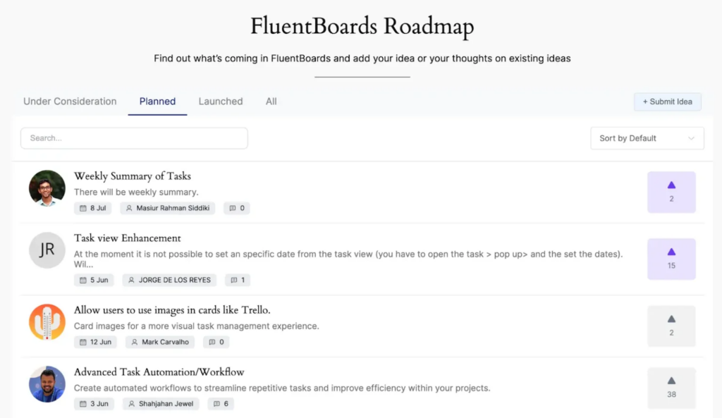 Share a public roadmap so stakeholders can see what's coming (Image: FluentBoards)