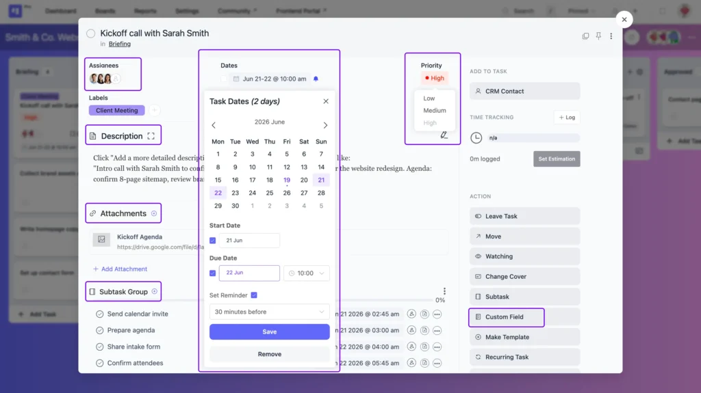 Managing a task (Image: FluentBoards)