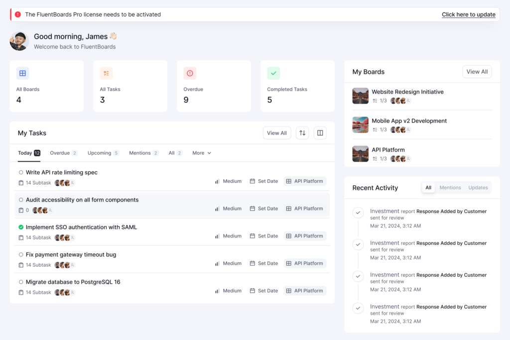 FluentBoards dashboard