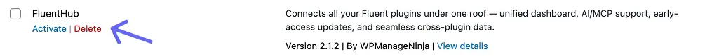 FluentHub in your Plugins list, click Activate here