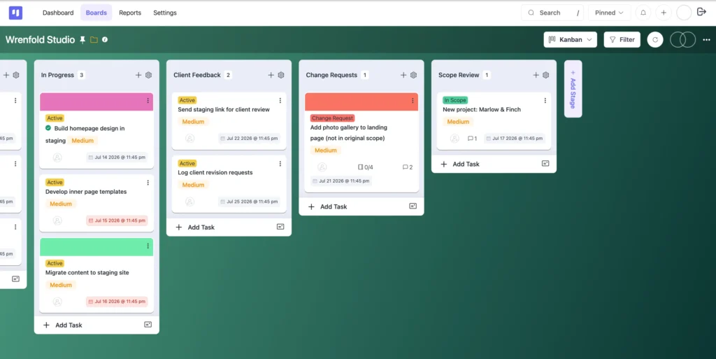 FluentBoards board ready for client access via the Frontend Portal.