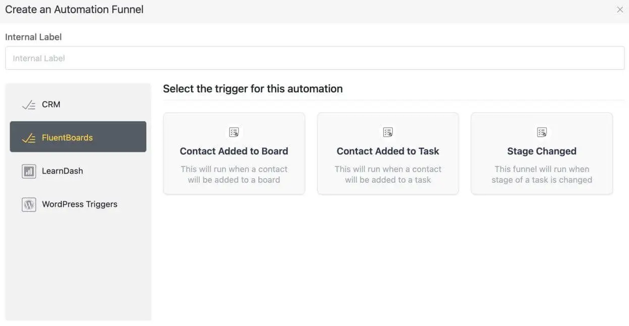 Fluentcrm automation trigger for fluentboards