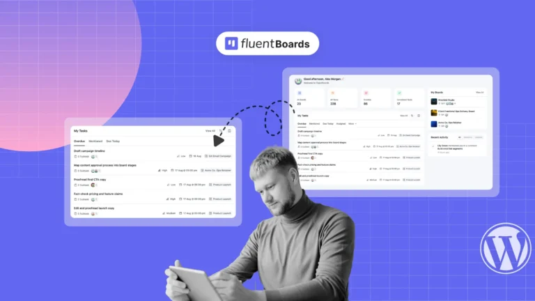 My Tasks project management dashboard in FluentBoards showing tasks across every board