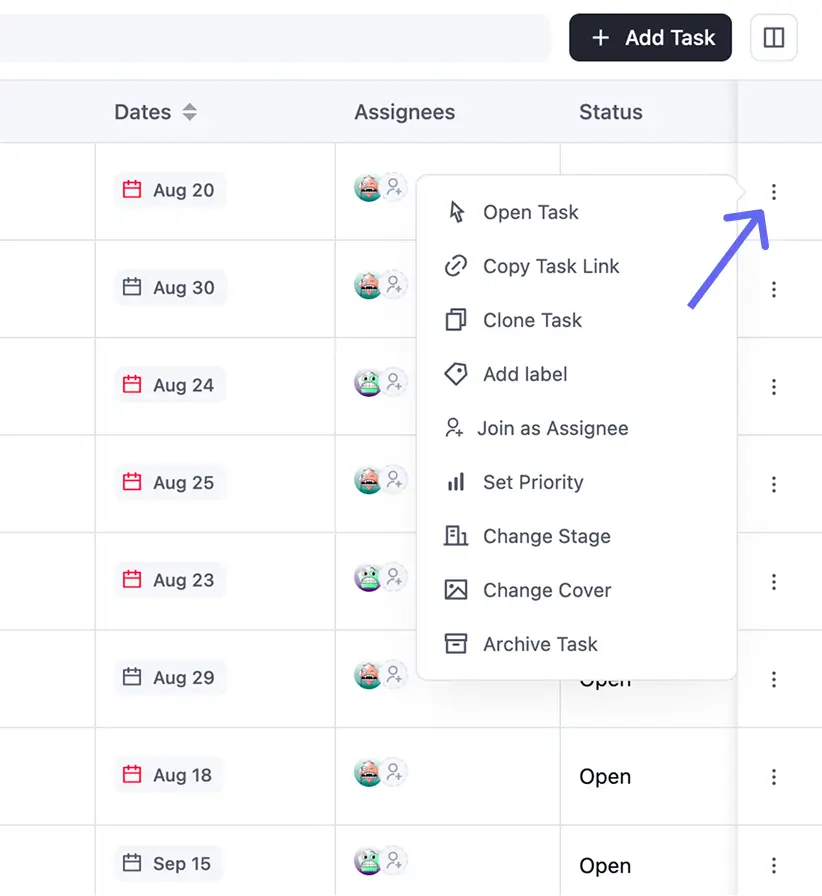The three-dot menu on any Table View row