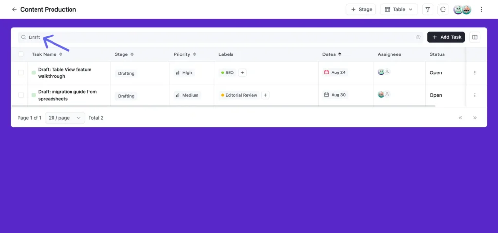 Search tasks (FluentBoards)