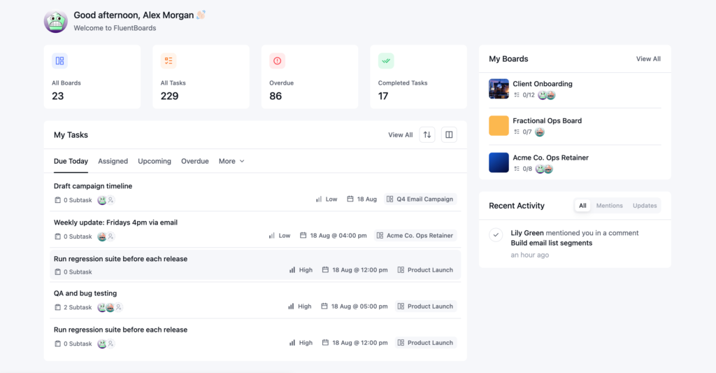 FluentBoards Dashboard