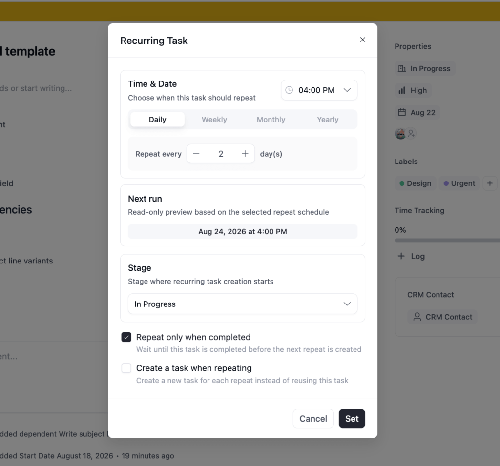 Recurring Tasks (FluentBoards)