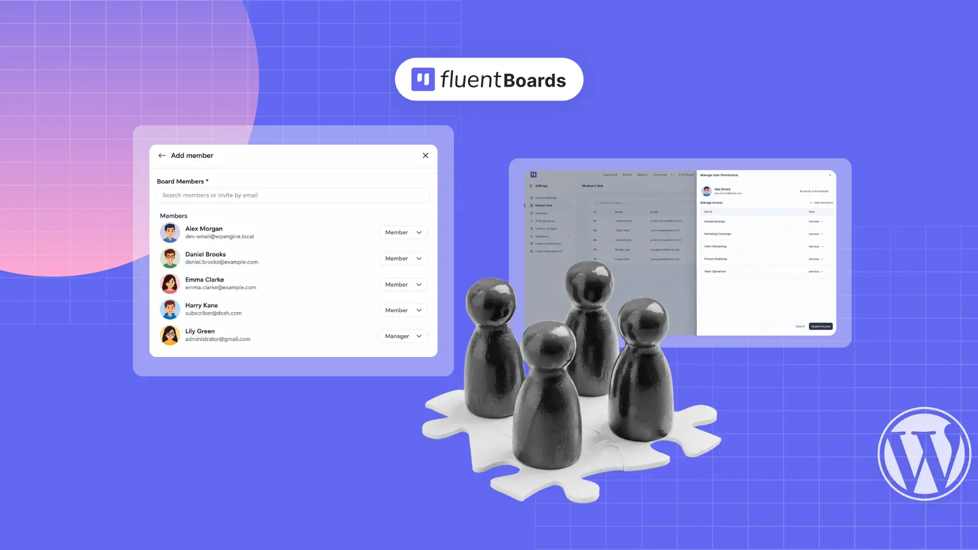 Feature image for the FluentBoards guide on managing team roles and permissions.