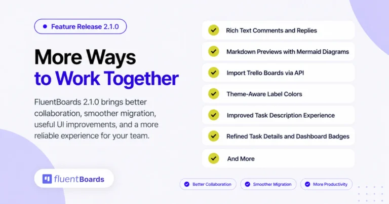 FluentBoards 2.1.0: Rich Text Comments, Mermaid Previews, Trello API Import, and More