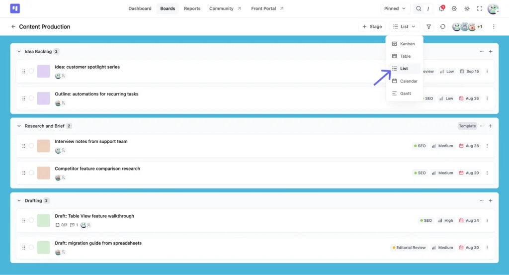 List View in FluentBoards