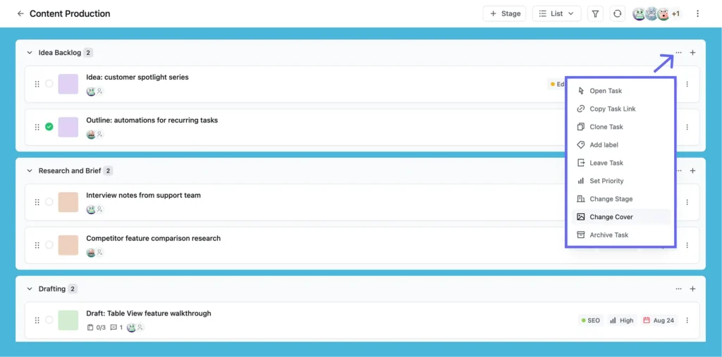 Stage-level controls in List View (FluentBoards)