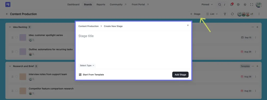 Create a new stage without leaving List View