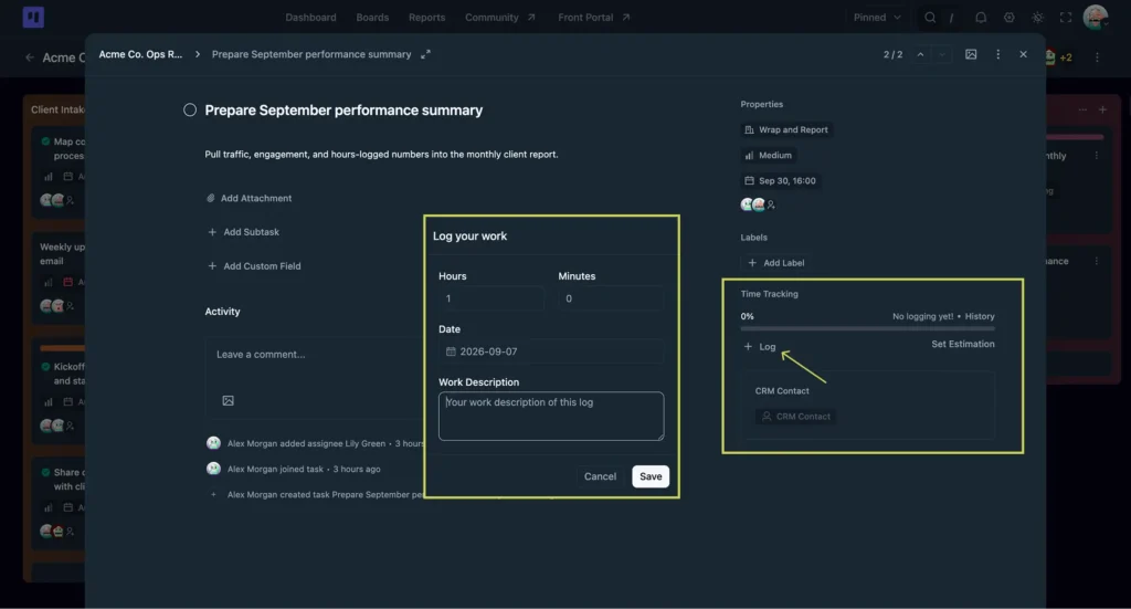 Log time manually (FluentBoards)