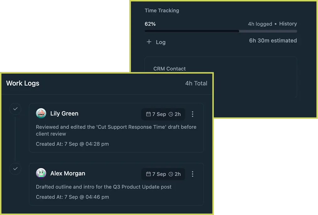 View the time log per task (FluentBoards)
