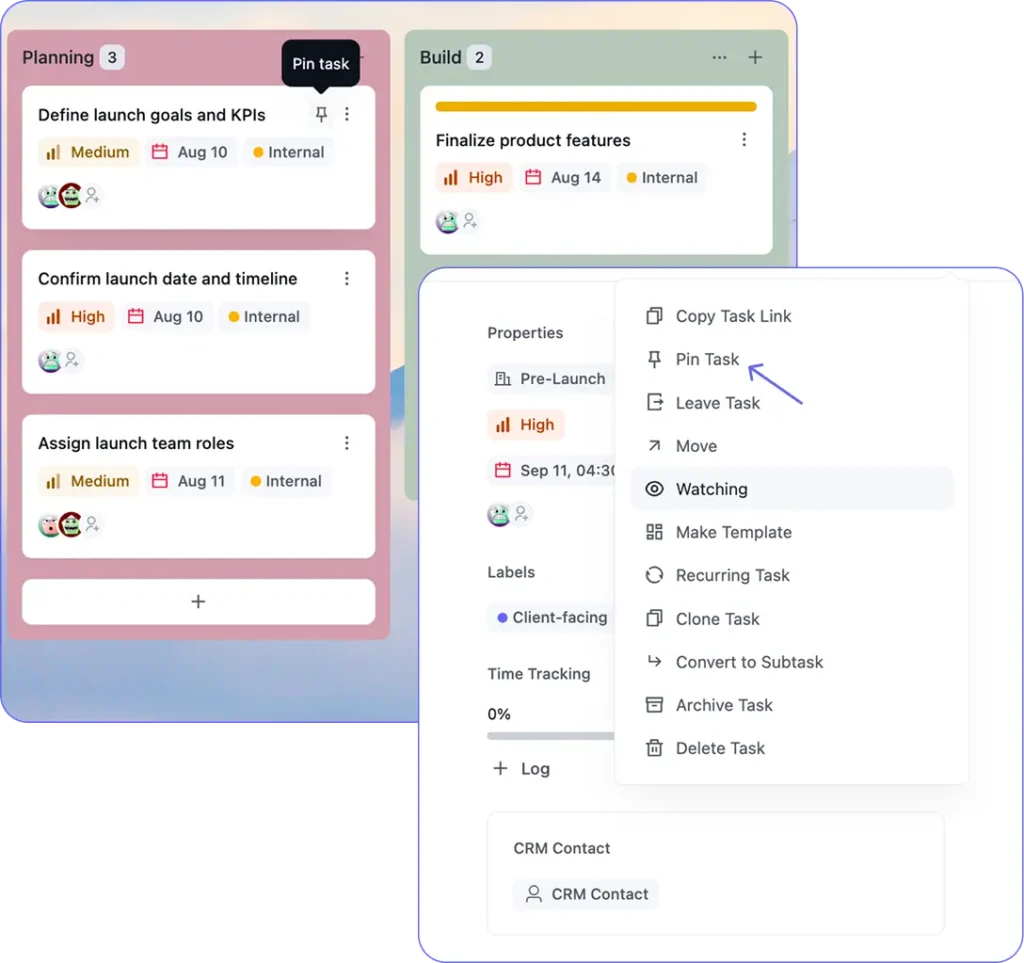 Pin task (FluentBoards)