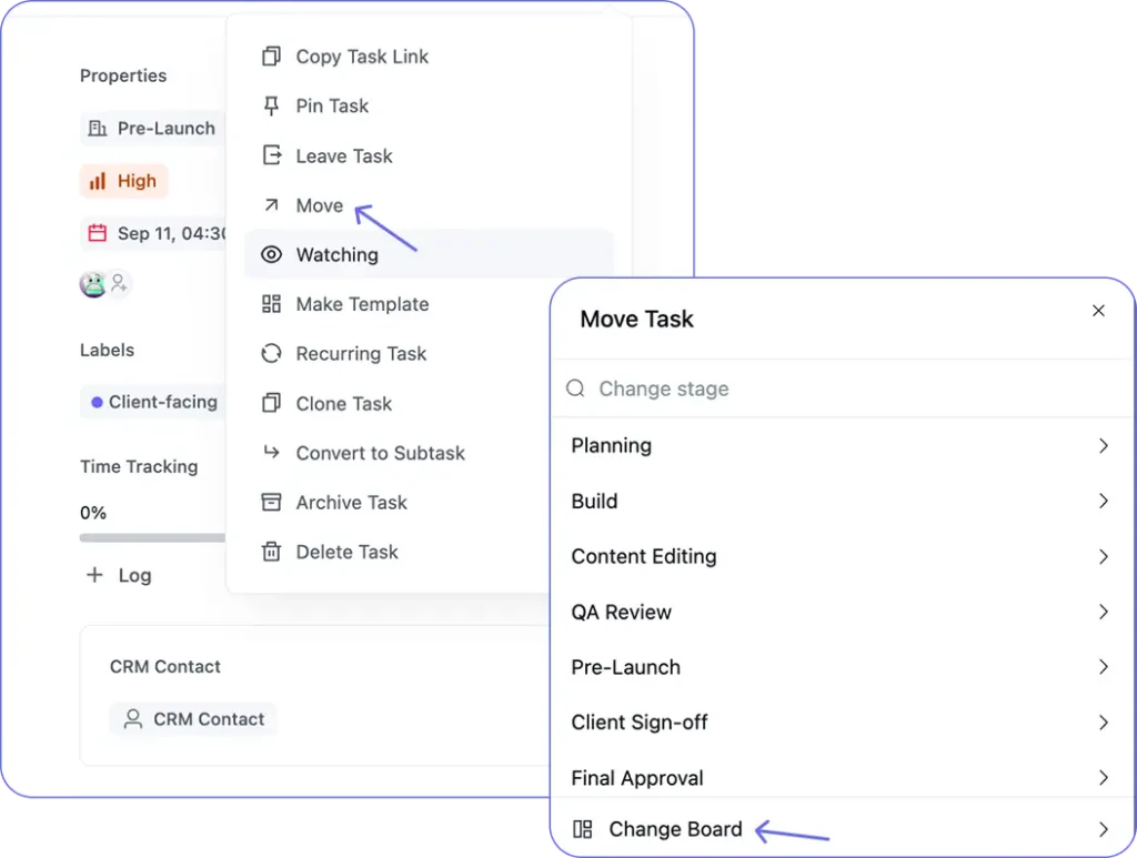 Move task (FluentBoards)