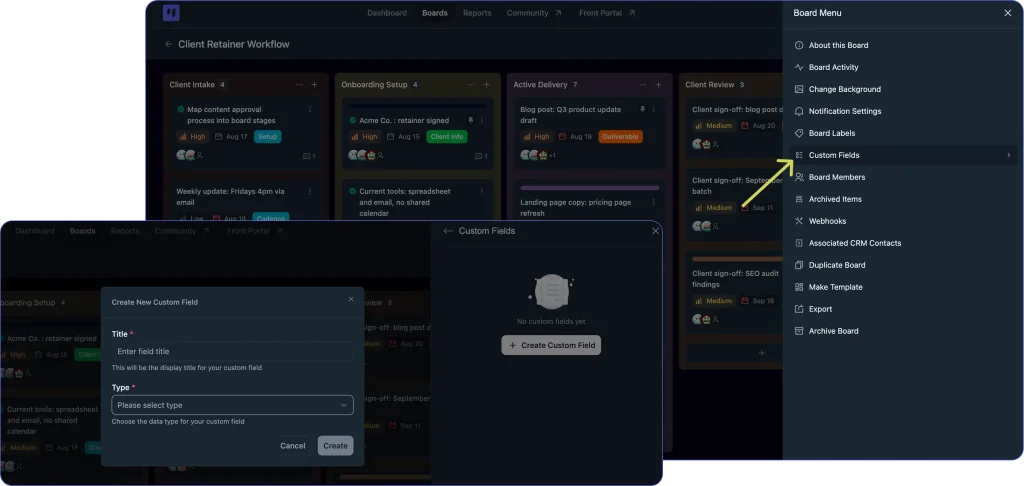 Creating a custom field (Image: FluentBoards)