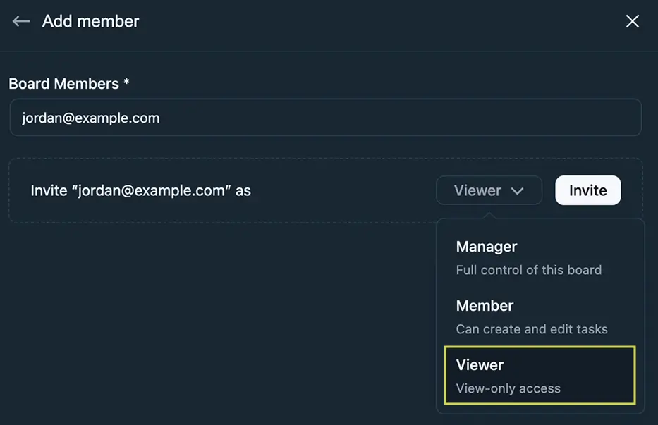 Switching a client to the Viewer role (Image: FluentBoards)