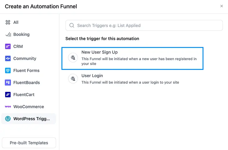 WordPress Triggers → New User Sign Up