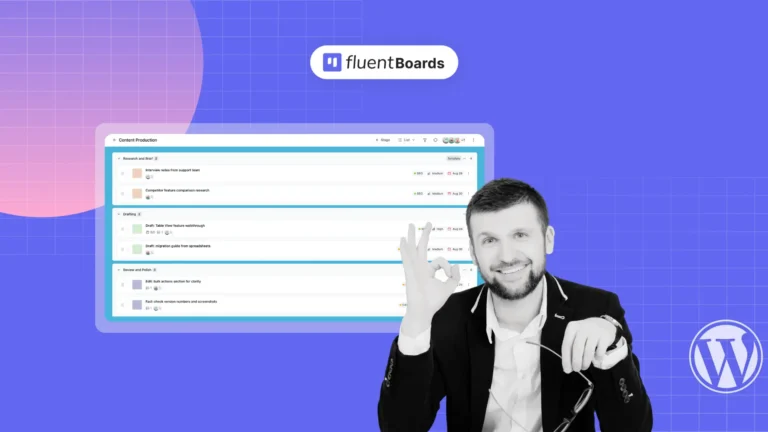 FluentBoards List View interface showing tasks organized in rows with priority and due date